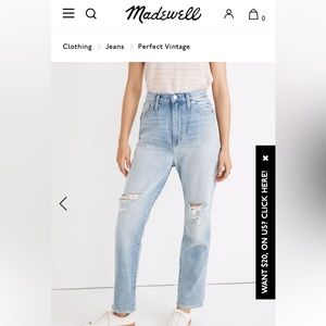Madewell Jeans NWT! The Momjean in Gilford Wash: Ripped Edition Size 29